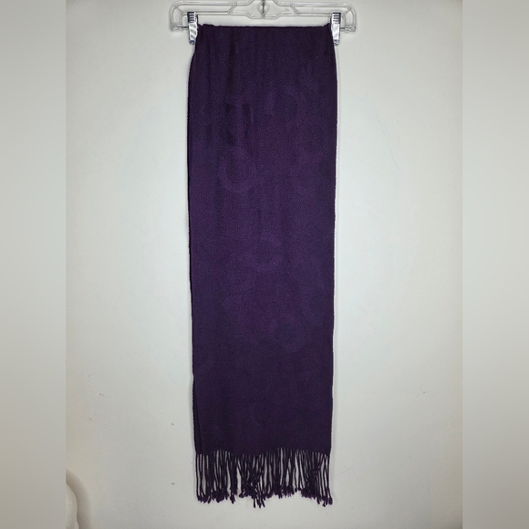 Coach Womens Vintage Purple 100%  Cashmere Fringe Scarf- Signature Pattern - Picture 8 of 8